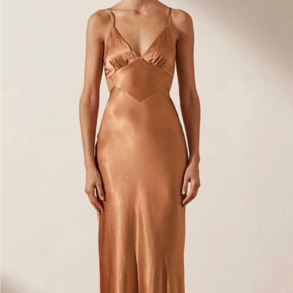 Shona Joy La Lune Satin Slip Maxi Dress In Copper Brown